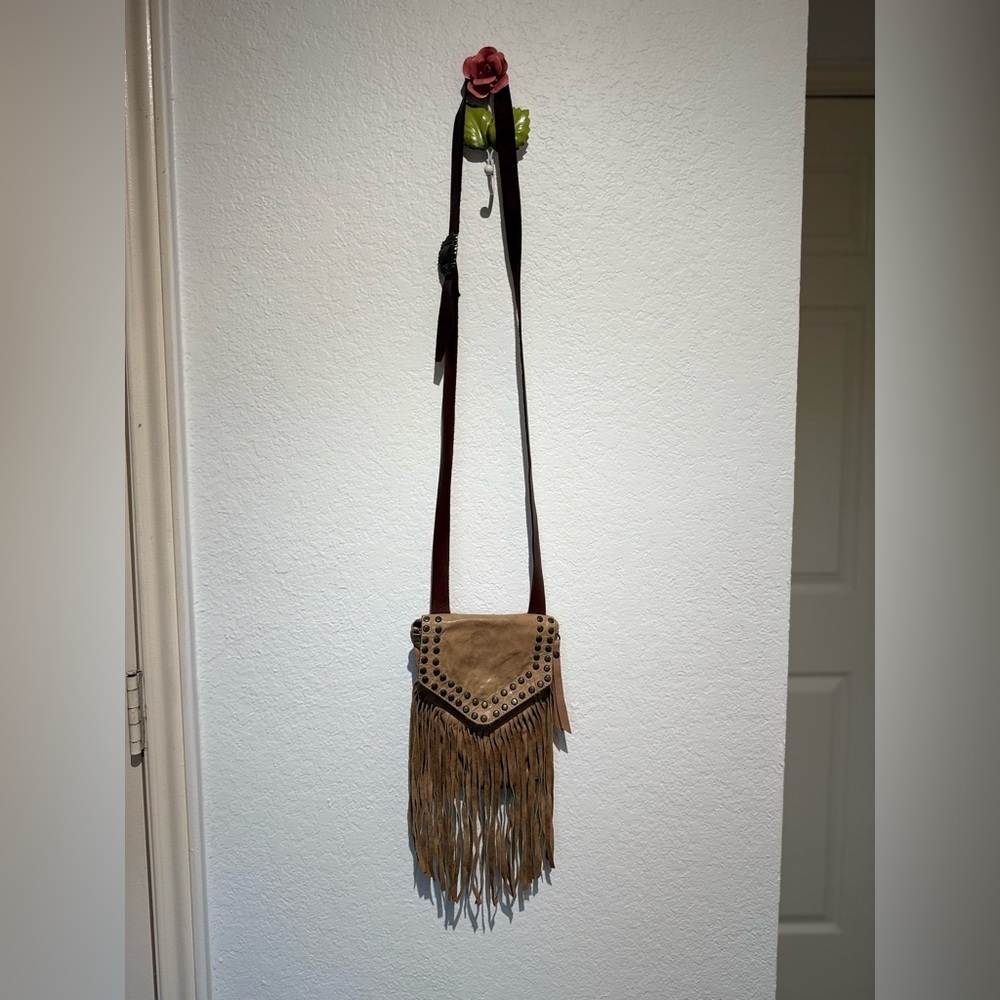 Boho Chic Tan Fringe Crossbody Bag